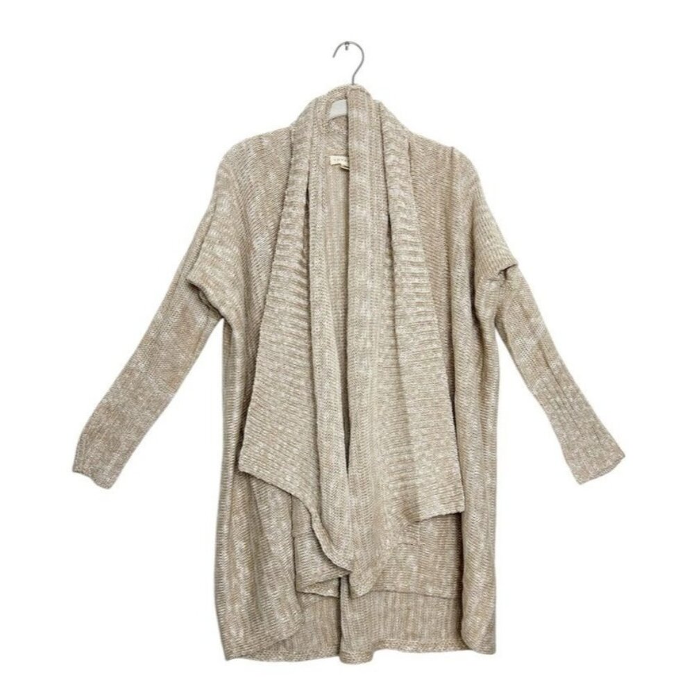 Love Stitch Draped Lapel Open Cardigan in Tan / White - OS - NWT